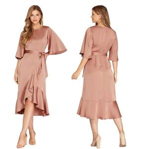 Silk flutter sleeve dress. Rose Mocha